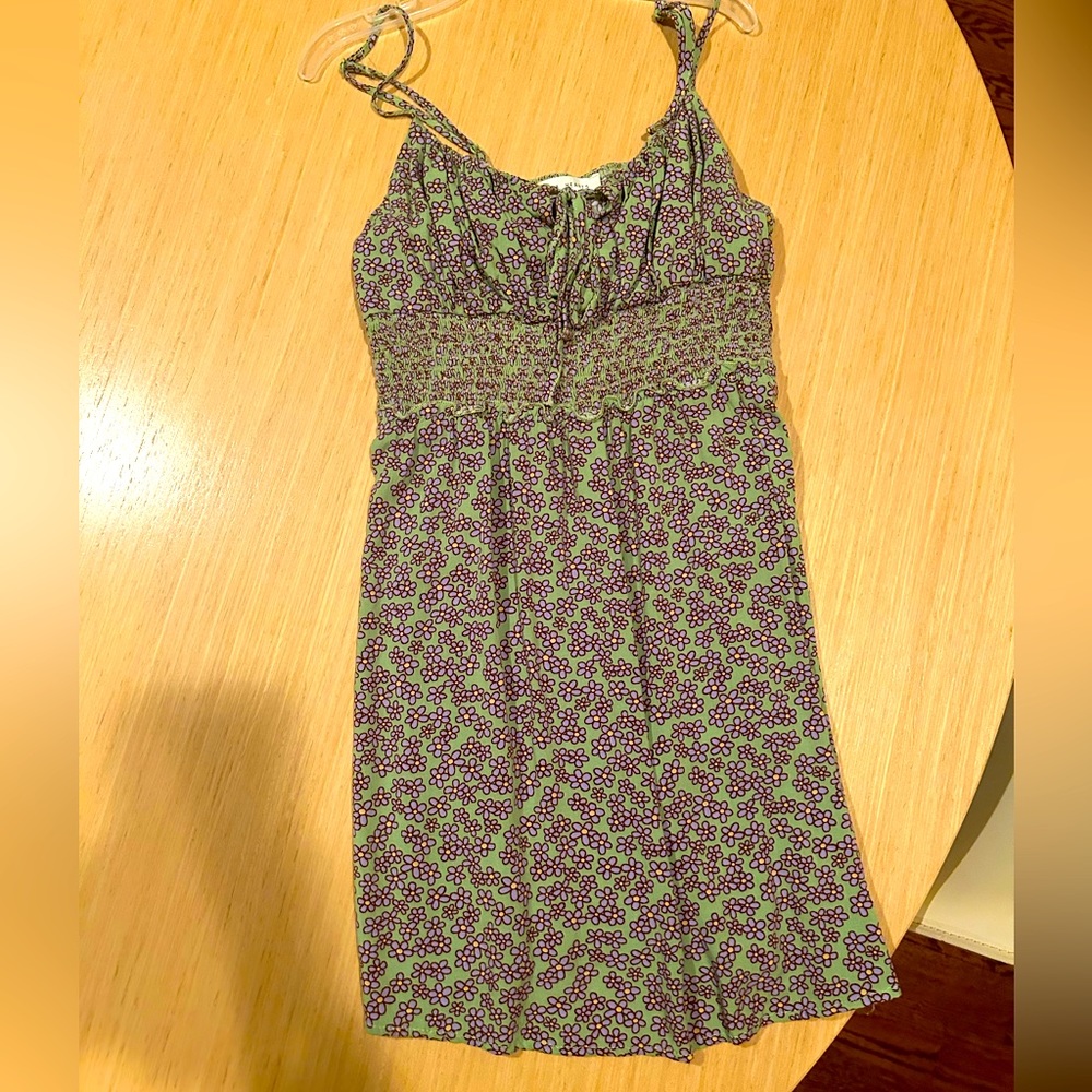 Pacsun green with purple flowers mini dress